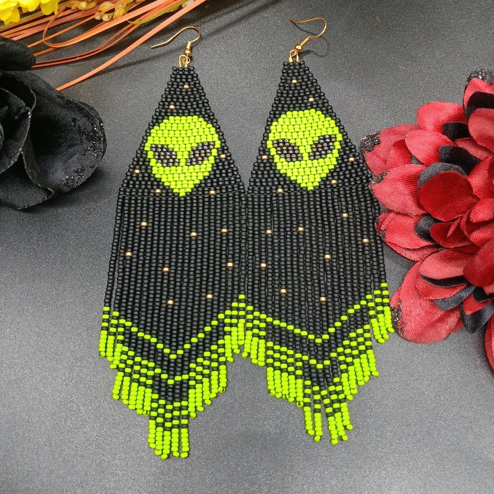 Alien Beaded Fringe Earrings